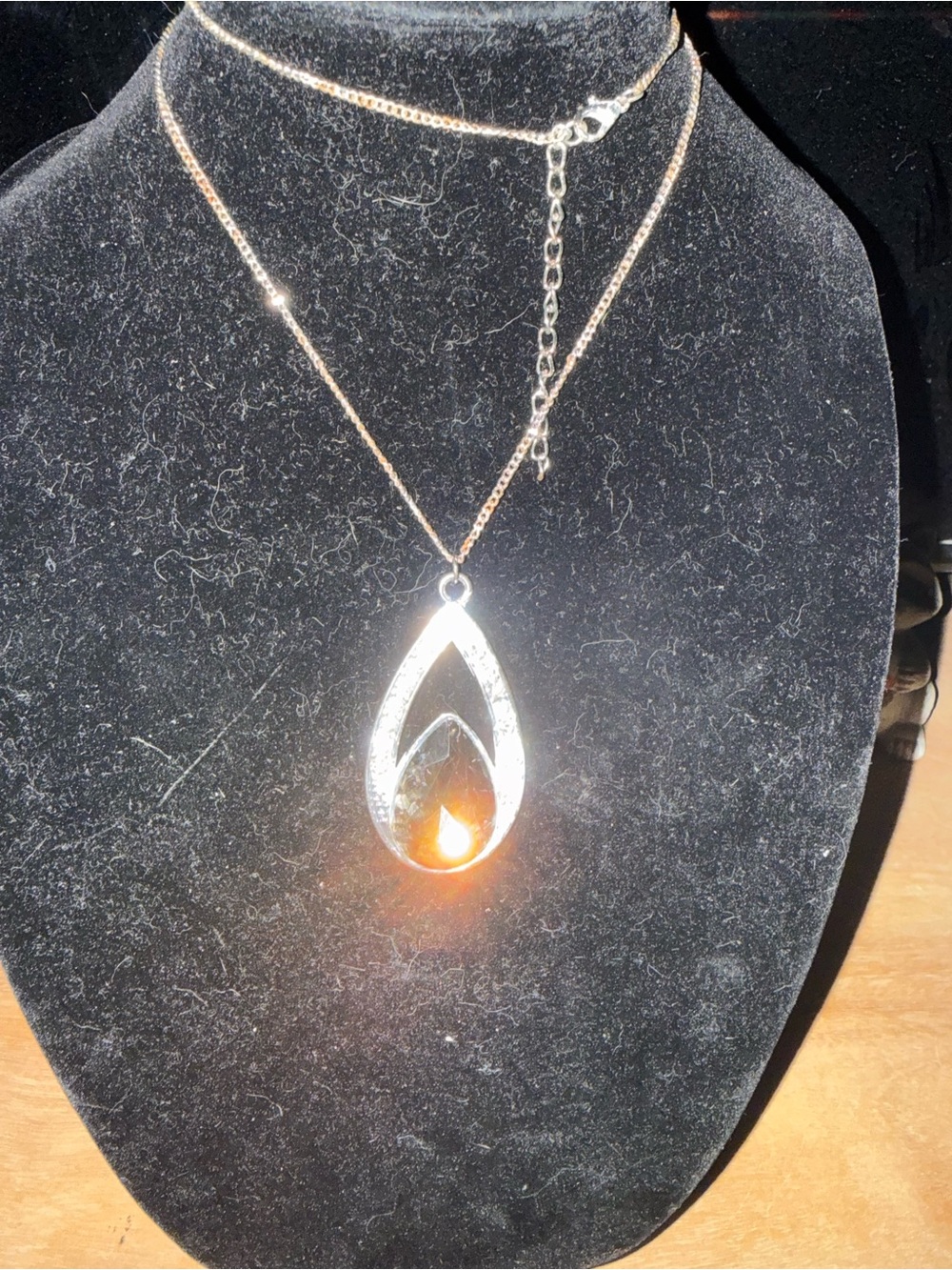 Teardrop Pendant Necklace with Black-Colored Stone